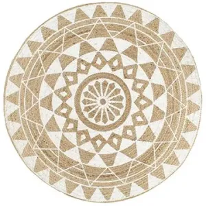 Ručně vyrobený koberec z juty s bílým potiskem 120 cm