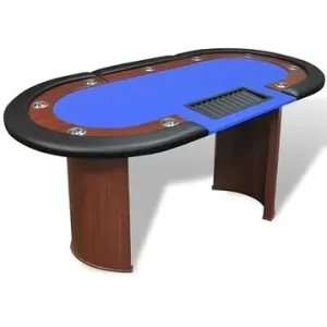 Pokerový stůl pro 10 hráčů, zóna pro dealera + držák na žetony, modrý 80134