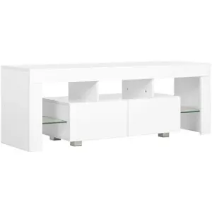 TV stolek s LED bílý s vysokým leskem 130x35x45 cm