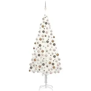 Umělý vánoční strom s LED diodami a sadou koulí bílý 210 cm