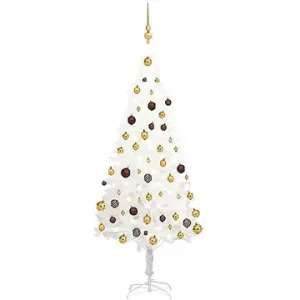 Umělý vánoční stromek s LED diodami a sadou koulí bílý 150 cm #5872059
