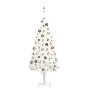 Umělý vánoční stromek s LED diodami a sadou koulí bílý 150 cm #5872084