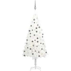 Umělý vánoční stromek s LED diodami a sadou koulí bílý 150 cm #6031087