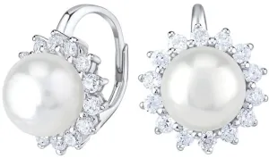 Silvego Krásné stříbrné náušnice s pravou bílou perlou LPS0156A