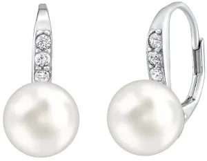 Silvego Stříbrné náušnice s bílou perlou Swarovski® Crystals LPSER0639