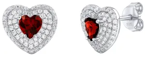 Silvego Stříbrné náušnice srdce Susan s pravým granátem a Brilliance Zirconia MW11360EGA