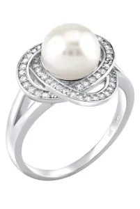 Silvego Stříbrný prsten Laguna s pravou přírodní bílou perlou LPS0044W 53 mm