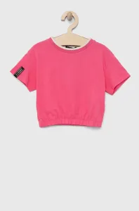 Dětské bavlněné tričko Sisley růžová barva