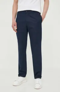 Kalhoty s příměsí lnu Sisley tmavomodrá barva #5159387