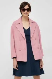 Kabát s příměsí vlny Sisley Růžová barva, přechodný, dvouřadový