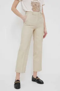 Kalhoty Sisley dámské, béžová barva, jednoduché, high waist #5052327