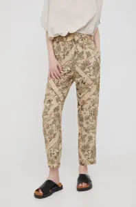 Kalhoty Sisley dámské, béžová barva, jednoduché, high waist #2017768