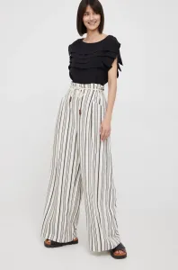 Kalhoty Sisley dámské, béžová barva, jednoduché, high waist #4904474