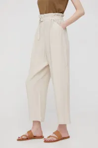 Kalhoty Sisley dámské, béžová barva, jednoduché, high waist #2019083