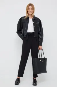 Kalhoty Sisley dámské, černá barva, jednoduché, high waist #4414523