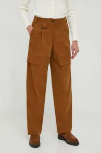 Kalhoty Sisley dámské, hnědá barva, široké, high waist #6117117