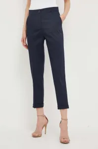 Kalhoty Sisley dámské, tmavomodrá barva, přiléhavé, high waist