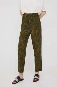 Kalhoty Sisley dámské, zelená barva, jednoduché, high waist #2018206