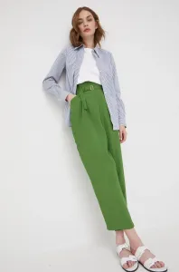 Kalhoty Sisley dámské, zelená barva, jednoduché, high waist #2017767