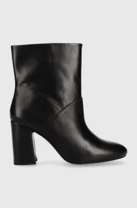 Kožené kotníkové boty Sisley dámské, černá barva, na podpatku #2044943
