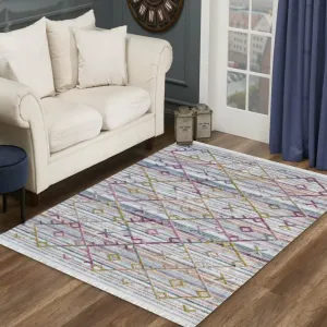 Luxusní krémově bílý koberec s barevným vzorem #3631711