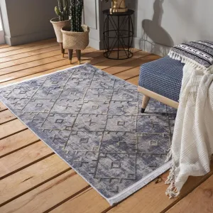 Moderní šedý koberec s třásněmi ve skandinávském stylu #3619723