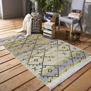 Originální zelený koberec v etno stylu s barevným vzorem #3631714