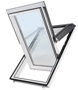 Plastové střešní okno SUPRO Triple Termo "bílá" - hnědé oplechování (8019), 114cm x 118cm