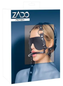 ZADO - leather head mask with mouthpiece and handlebar (black)