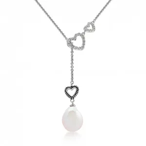 SOFIA stříbrný náhrdelník se srdíčky a perlou WWPS080584N-1