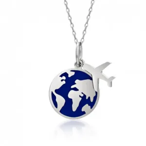 SOFIA stříbrný náhrdelník zeměkoule a letadlo CONOB104327