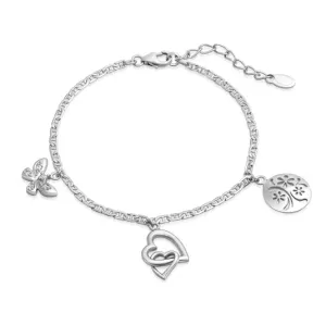 SOFIA stříbrný náramek se symboly - motýl, srdce a strom AEAB10269Z/R #4556428