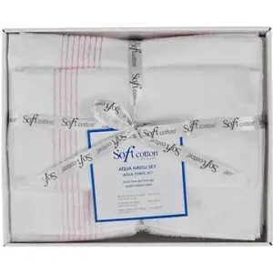 Soft Cotton dárková sada ručníků a osušky Aqua, 5 ks, bílá / růžová
