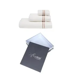 Soft Cotton - Dárková sada ručníků a osušky Chaine, 3 ks, bílá-béžová výšivka