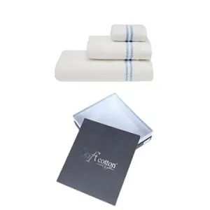 Soft Cotton - Dárková sada ručníků a osušky Chaine, 3 ks, bílá-modrá výšivka