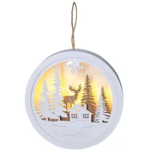 Solight LED dekorace závěsná, les a jelen, bílá a hnědá, 2x AAA