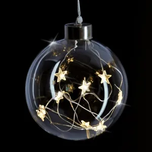 Solight Závěsná LED skleněná vánoční koule, 10LED, 2x AA, teplá bílá 1V204