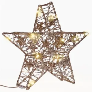 Solight vánoční hvězda glitter, zlatá, kovová, 14x LED, 2x AA Teplá bílá