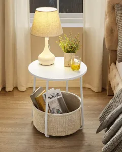 VASAGLE Kulatý odkládací stolek s textilním košem bílý #5264859