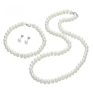 OLIVIE Sada pravých bílých perel BUTTON AAA 8193 Ag 925; ≤38 g