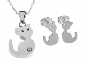 Set náušnice a náhrdelník s kočkou - chirurgická ocel