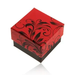Červenočerná dárková krabička na prsten, motiv květinových ornamentů