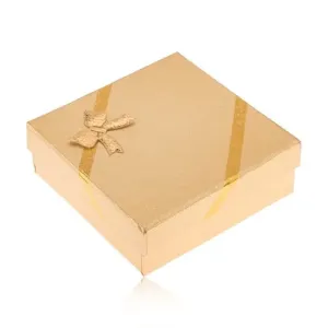 Dárková krabička zlaté barvy na šperky, vzhled tkaniny, mašle