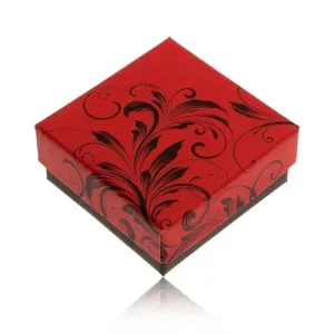 Nižší červenočerná krabička na prsten nebo náušnice, ornamenty