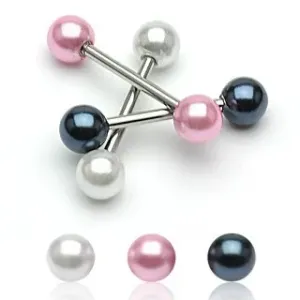 Ocelový piercing do jazyka s barevnými perleťovými kuličkami - Barva piercing: Černá