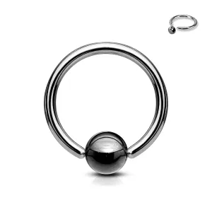 Piercing z oceli 316L - kroužek s tmavě šedou kuličkou - Rozměr: 1 mm x 8 mm x 3 mm