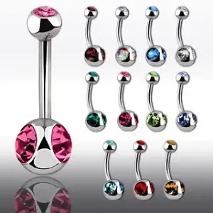 Piercing do pupíku s velkým zirkonem po obou stranách - Délka piercingu: 10 mm, Barva zirkonu: Medová - T