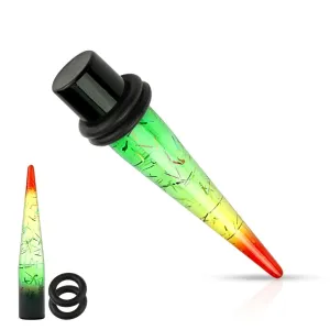 Akrylový expander do ucha v rasta stylu, průhledný, proužky zlaté barvy - Tloušťka : 6 mm