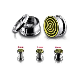 Tunel plug do uší z chirurgické oceli, žlutočerná spirála - Tloušťka : 4 mm