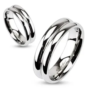 Ocelový prsten - efekt dvou spojených prstenů - Velikost: 54